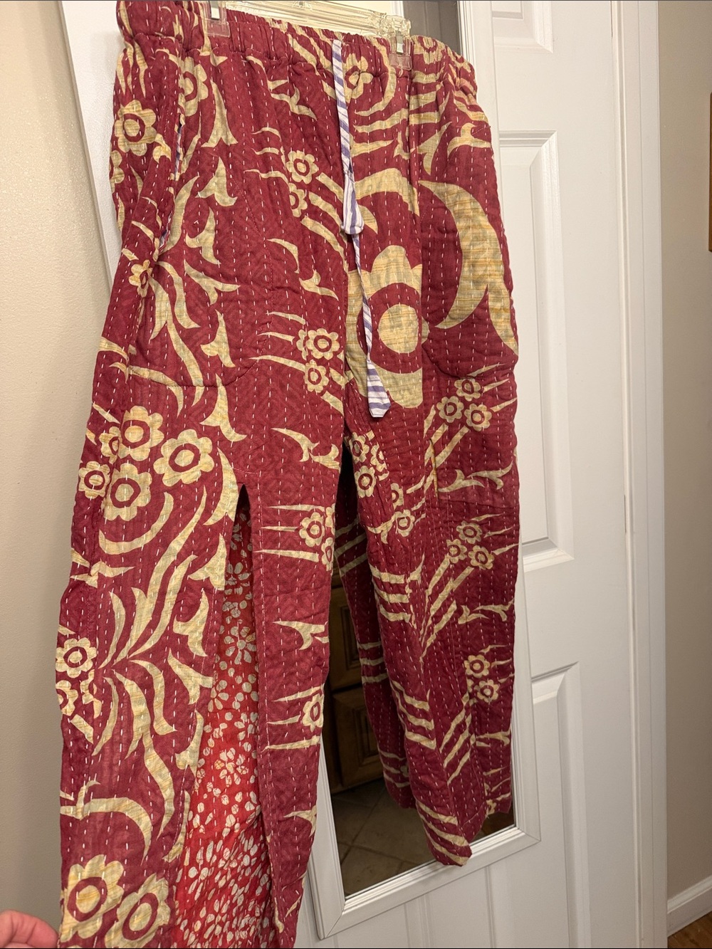 Kantha thick stitch split leg pants